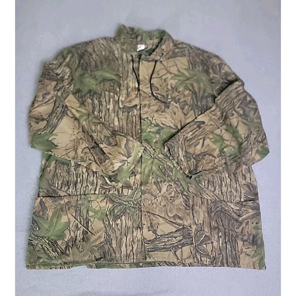 Vintage Real Tree Hunting Jacket Mens XL Camo Tree Bark Green Lightweight Zip US